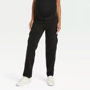 Isabel Maternity NWT 90s Straight Cargo Pocket Crossover Panel Black Jeans 6